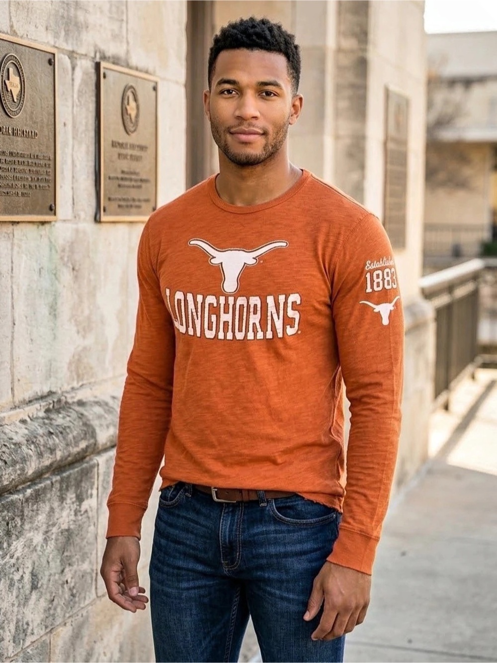 Colosseum Texas Longhorns Long Sleeve Tee Orange Size Large